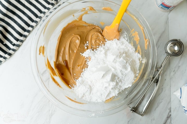 peanut butter, butter and powdered sugar for buckeye candy
