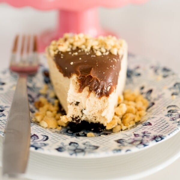 Peanut Butter Cheesecake, served with a bite taken out