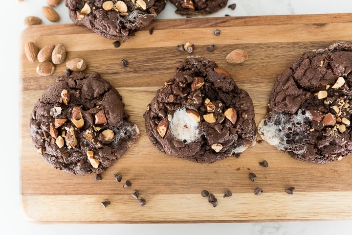 almonds, marshmallows and chocolate chips in rocky road cookies