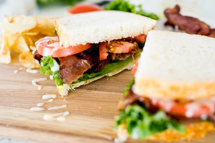 BLT sandwich, cut in half