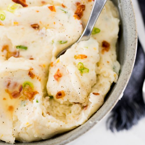 mashed potatoes with bacon, cheese and chives