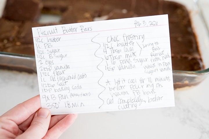 peanut butter bars recipe card