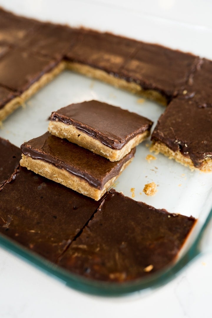 peanut butter chocolate bars, cut and served