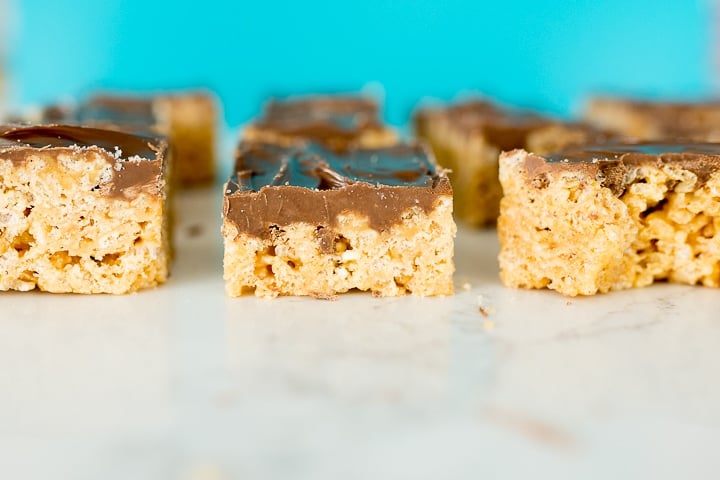 chocolate and peanut butter Rice Krispie Treats, called scotcharoos