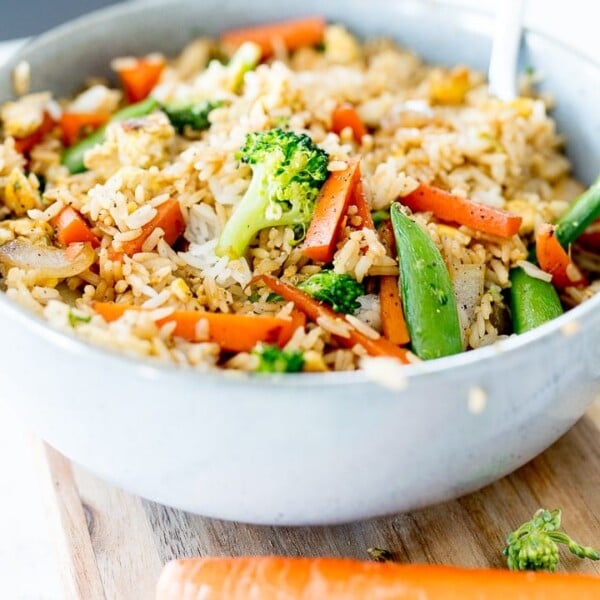 veggies in fried rice in a bowl