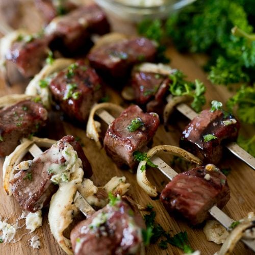 steak kabob recipe, grilled and served
