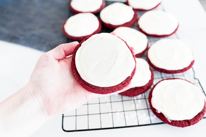 red velvet cookies with frosting