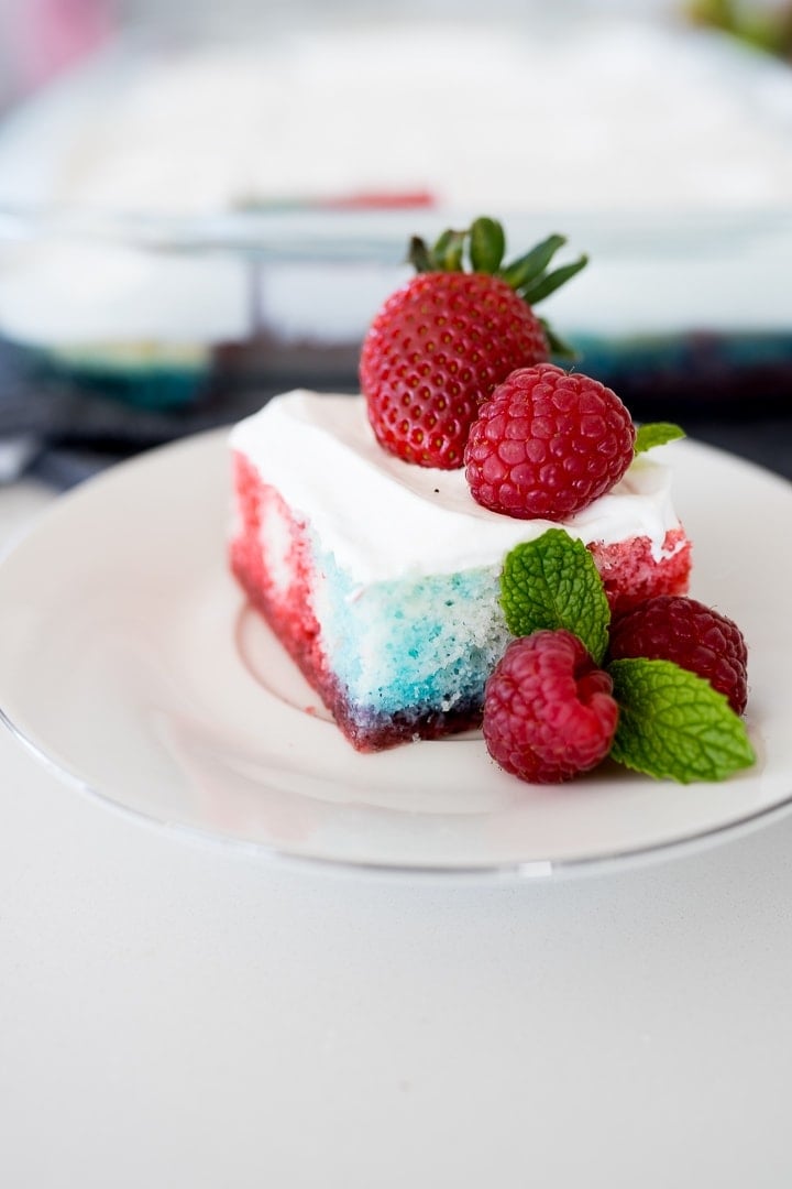 Red white and blue jello poke cake