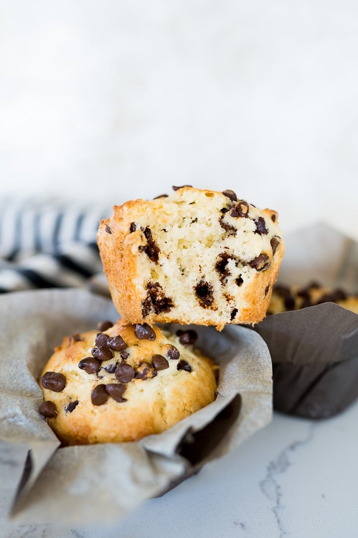 chocolate chip muffins made with pancake mix