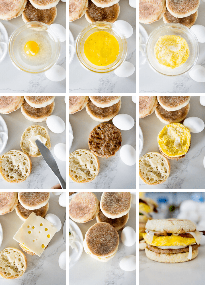process shots of making a microwave breakfast sandwich