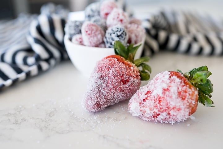 strawberry covered in dried sugar