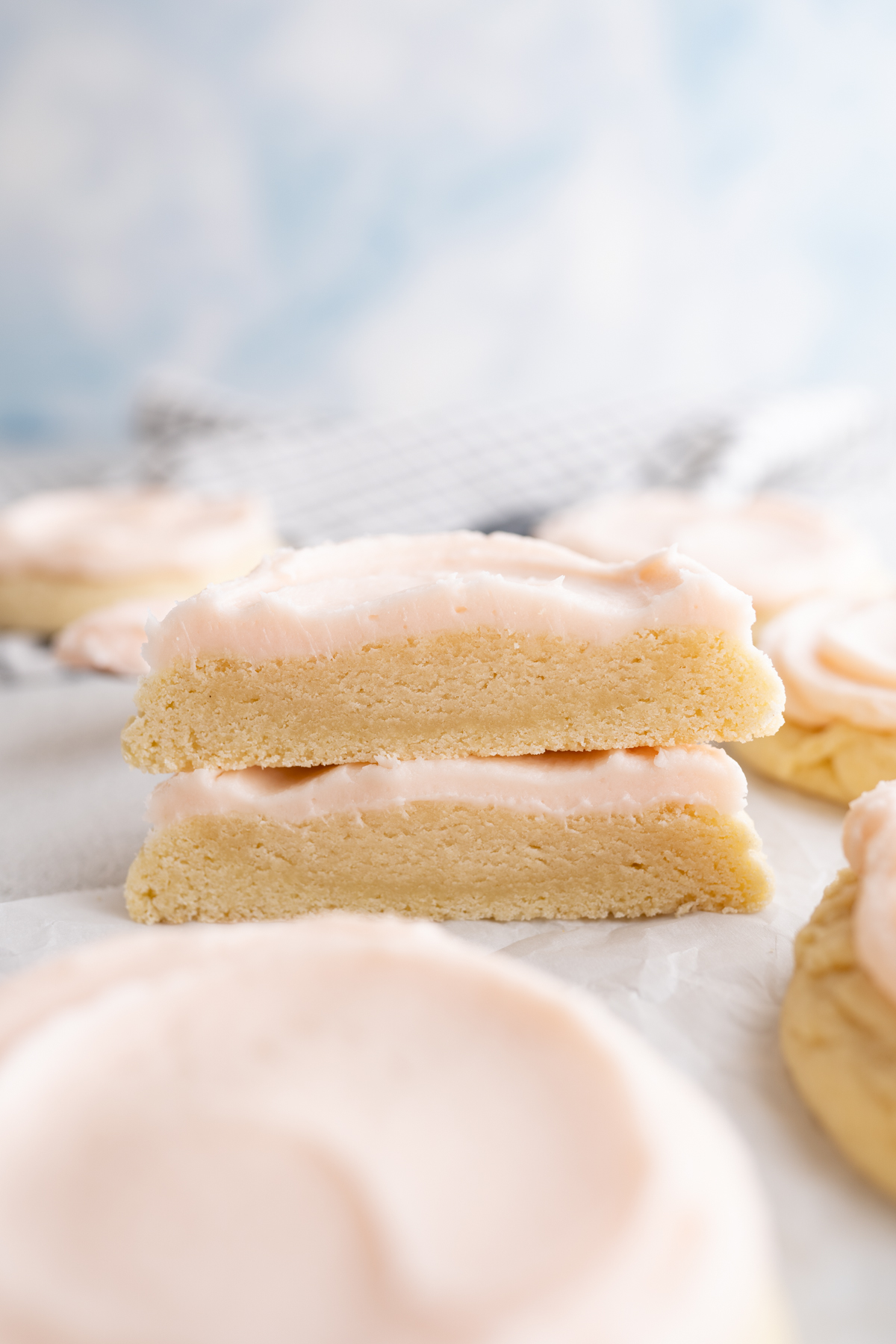 crumbl sugar cookie cut in half.