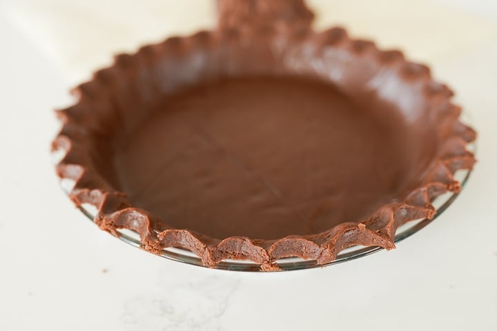 chocolate pie crust before being baked