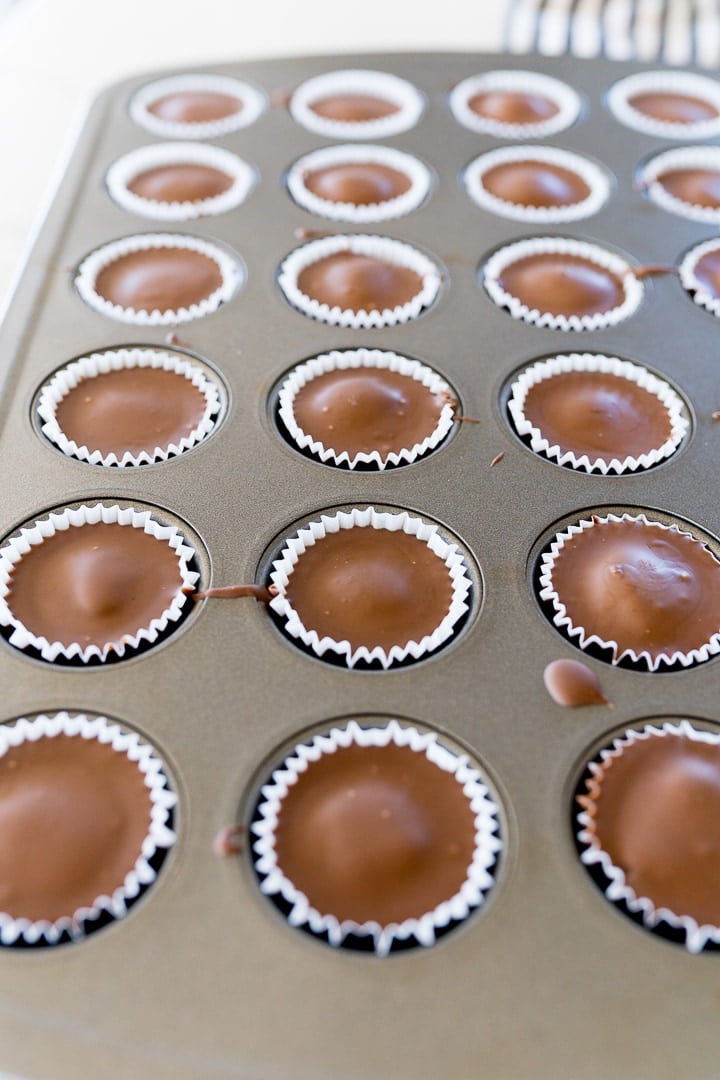 Finished peanut butter cups, in the pan still.