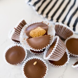 peanut butter cups, finished and cut in half