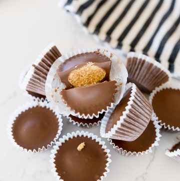 peanut butter cups, finished and cut in half