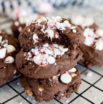 chocolate cookies with white chocolate chips and peppermint