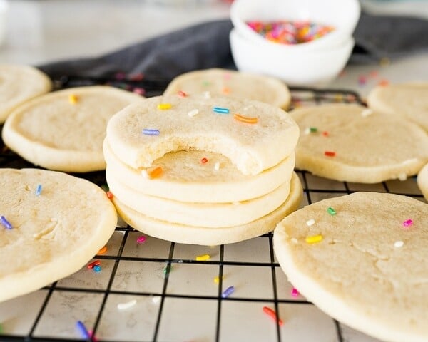 slice and bake sugar cookies, stacked with sprinkles