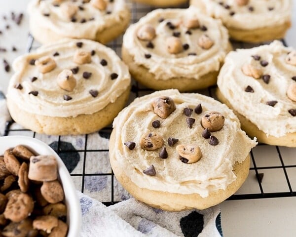 Cookie dough cookies on a wire rack