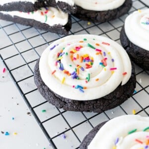 crumbl oreo cookie with birthday cake frosting