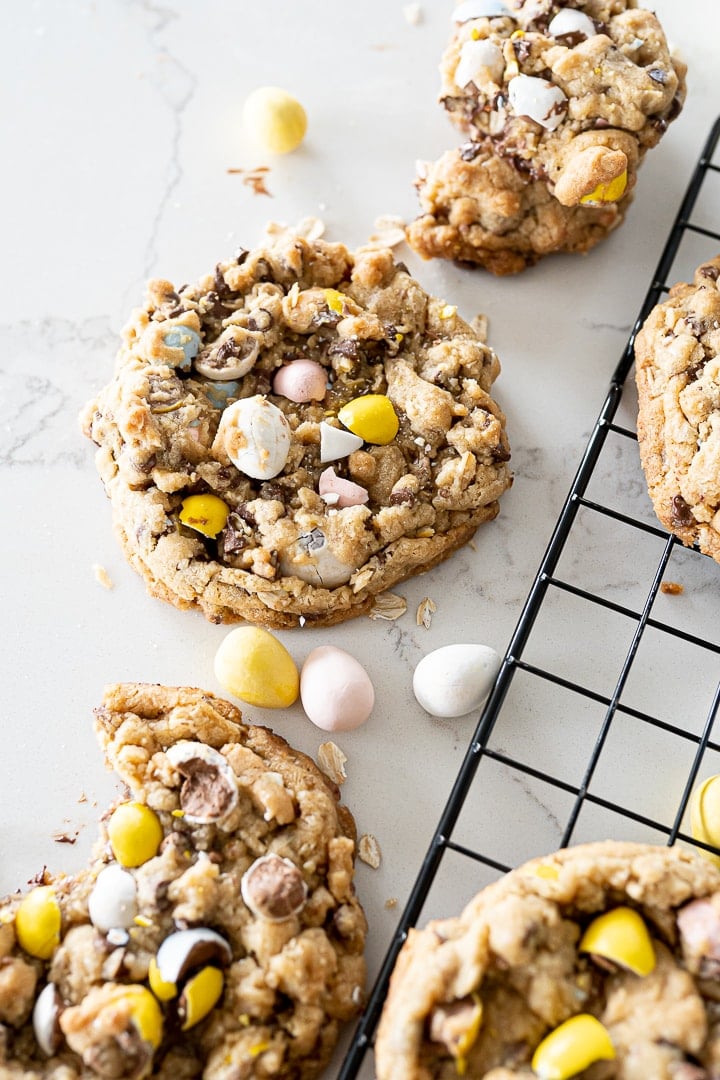 cadbury egg cookies with chocolate chip son the counter