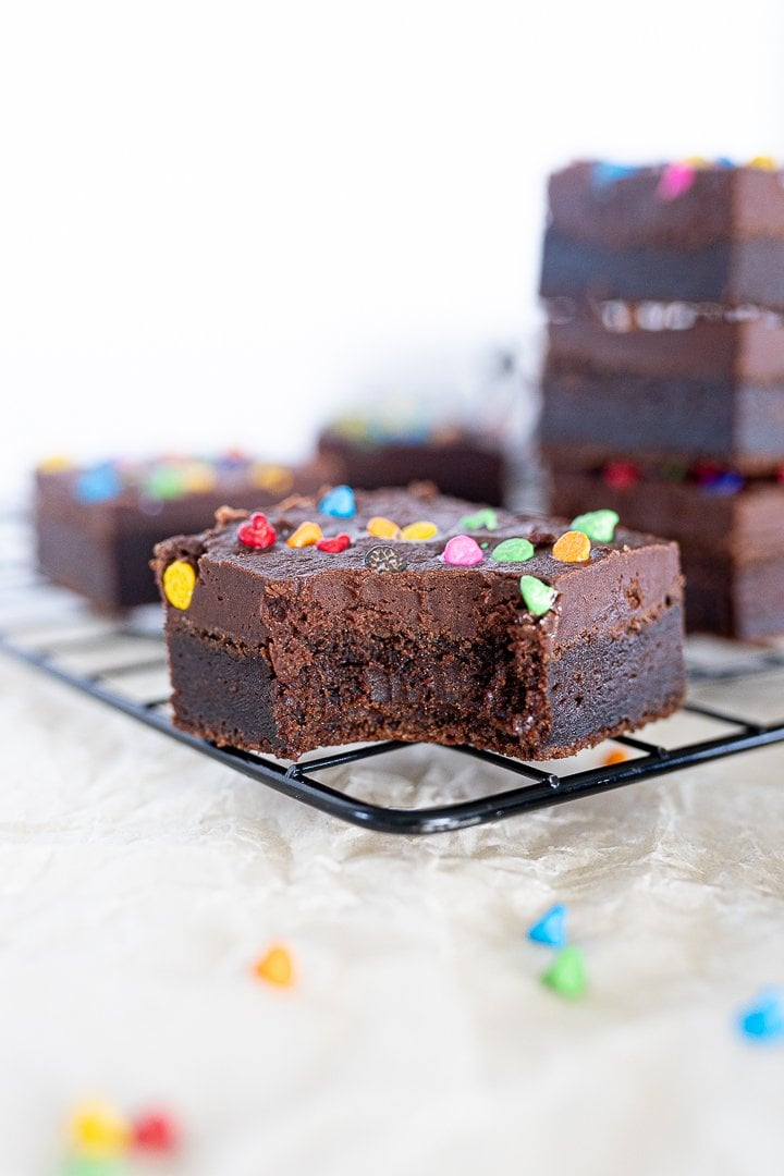 homemade cosmic brownies on a cooling rack