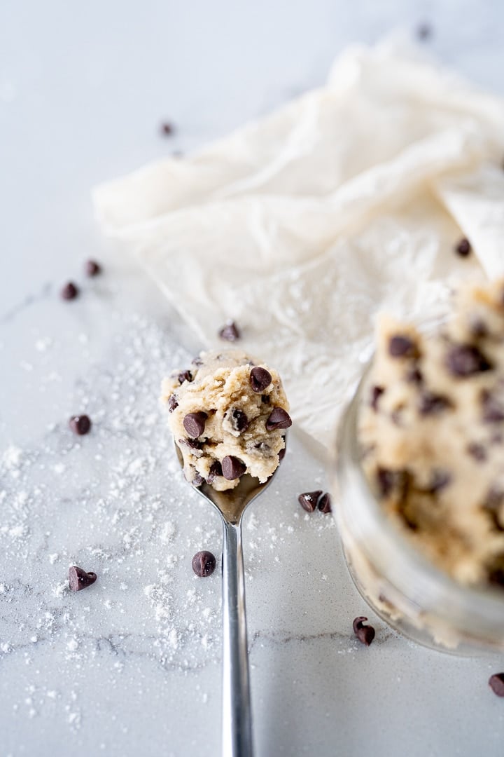 Cookie dough for one on a spoon
