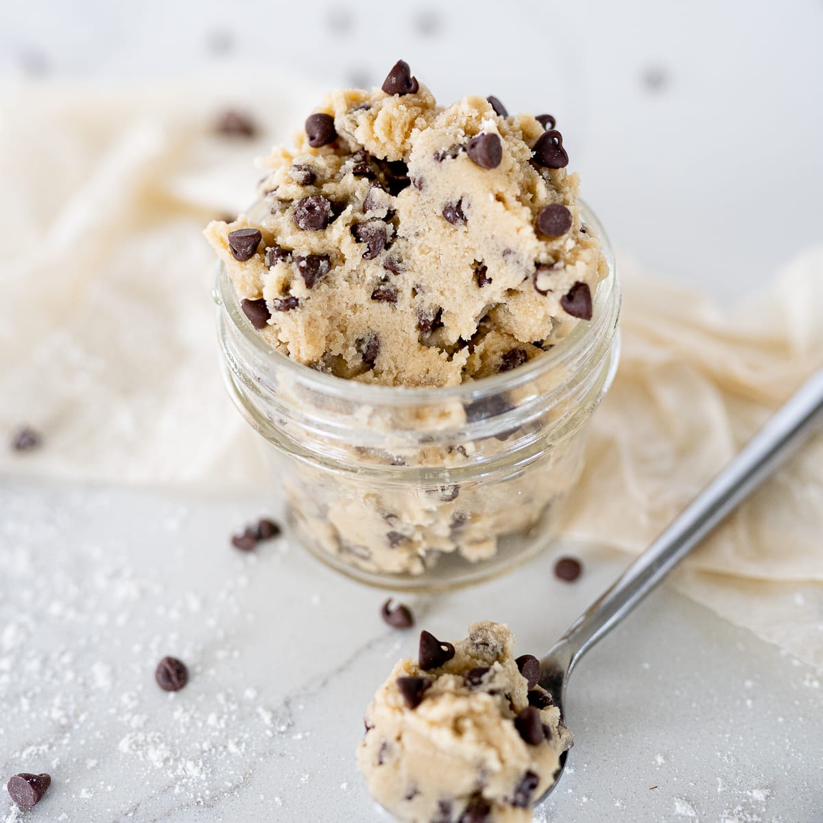 Edible cookie dough made for one serving in a mason jar