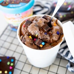 Cosmic brownie Little Debbie ice cream in a container on a cooling rack