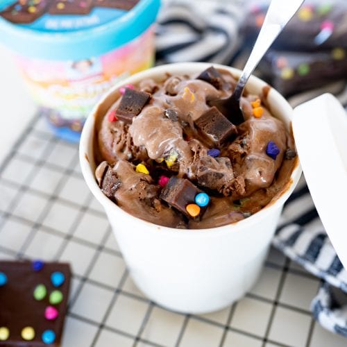 cosmic brownie ice cream in white container