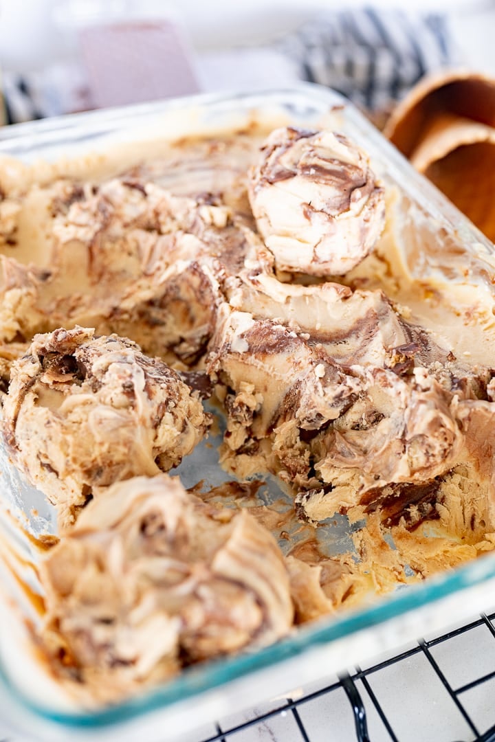 nutty buddy peanut butter ice cream in a glass container