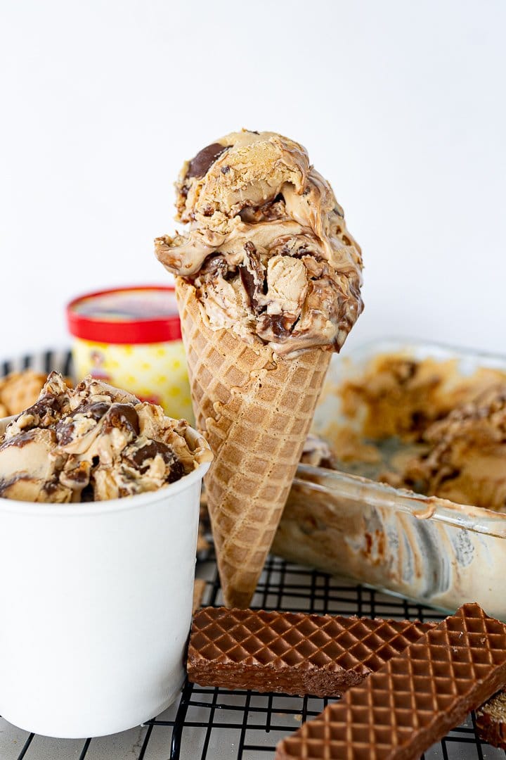 nutty buddy peanut butter ice cream in a cone and in a cup