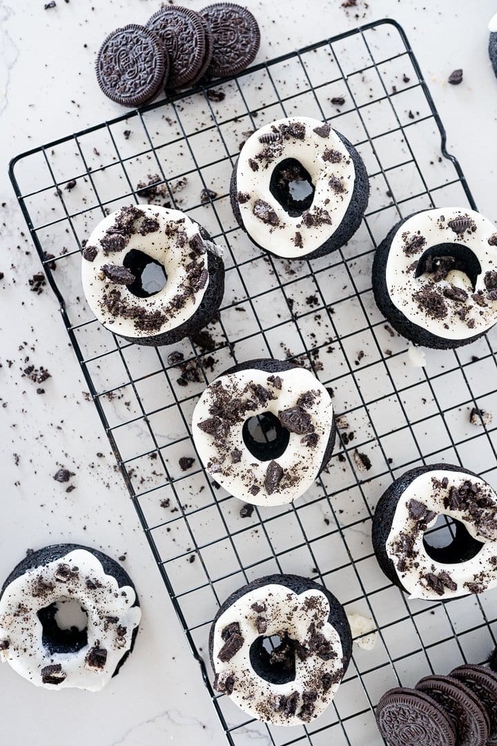 oreo donuts on a cooling rack