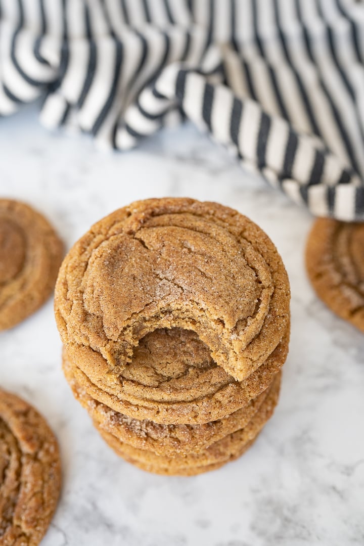 gingersnap cookies, stacked on the counter top