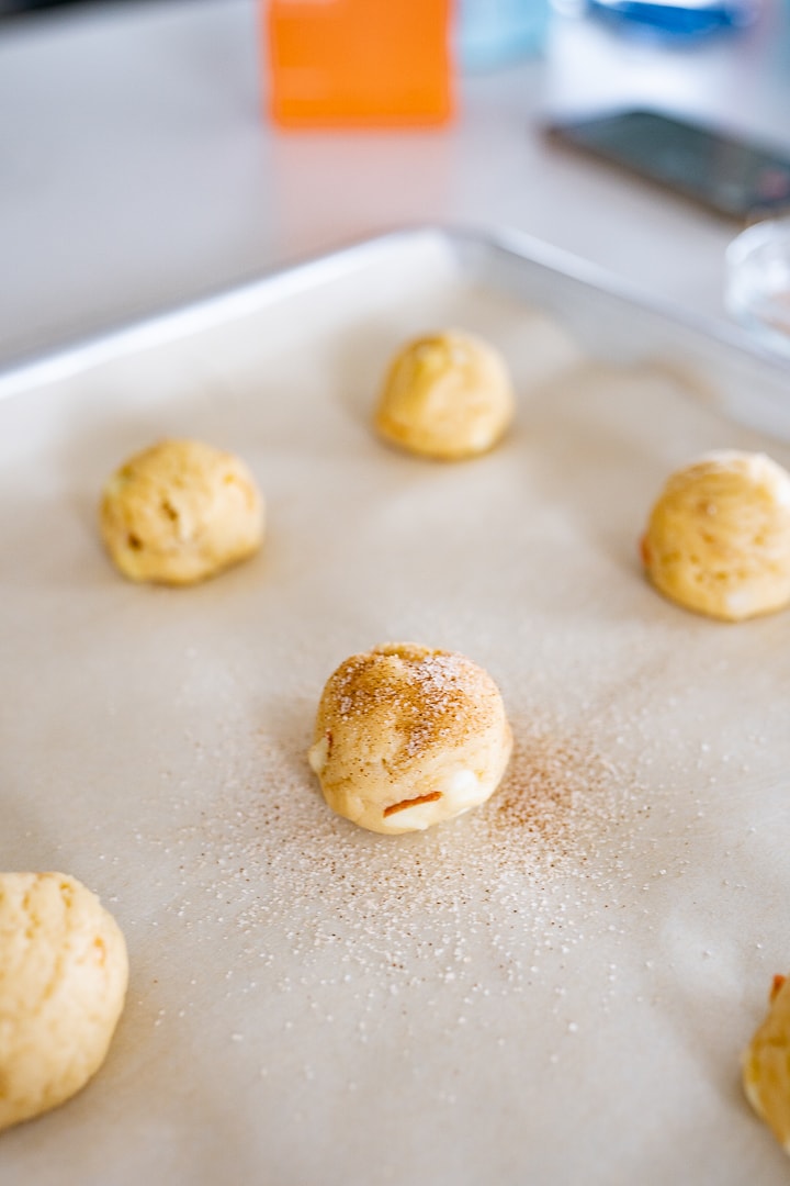 cookie dough on a baking sheet prior to baking.