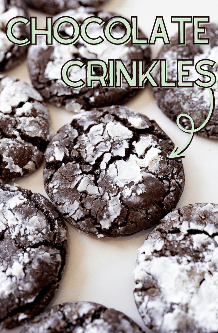 pin image for chocolate crinkle cookies with text overlay. 