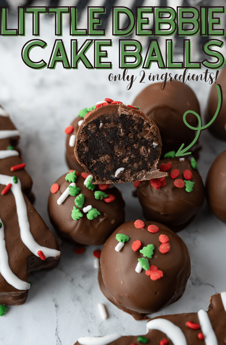 pin image of chocolate cake balls with text overlay.