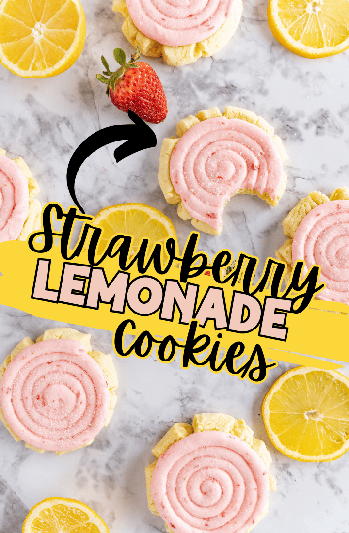 pin image for strawberry lemonade cookies with text overlay. 