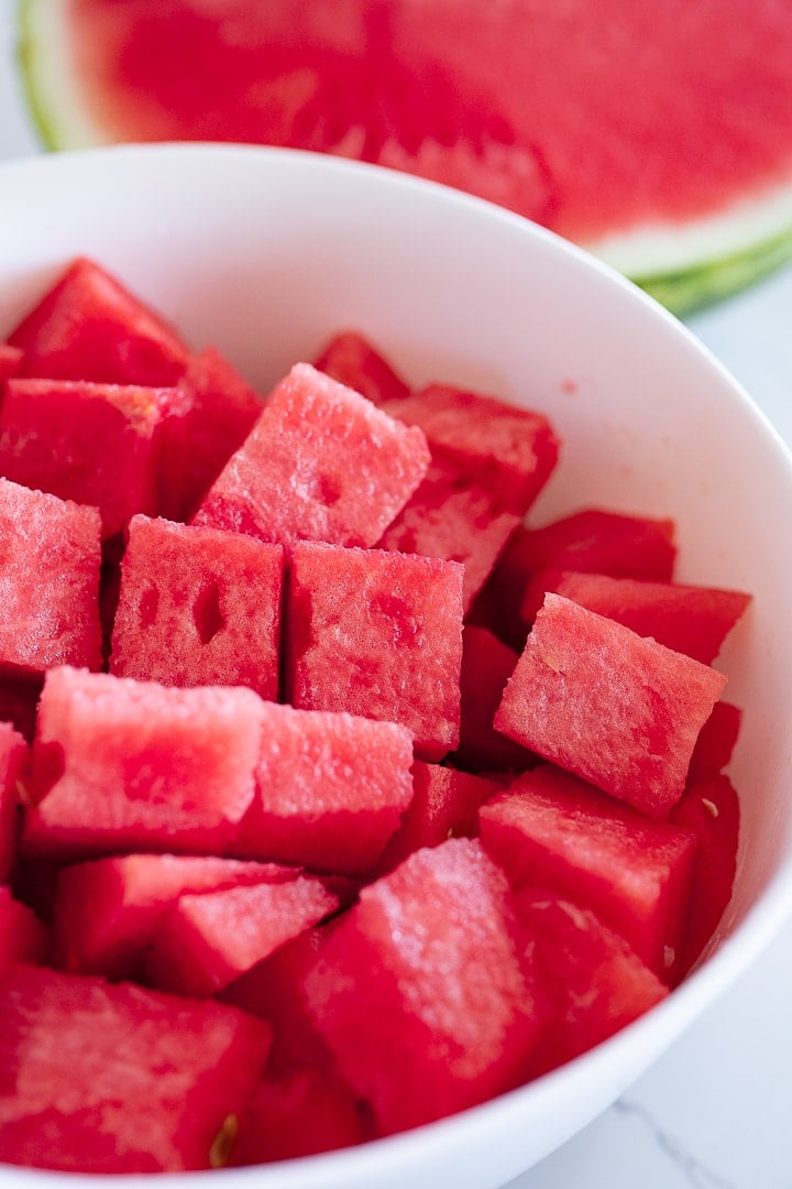 A bowl of cut watermelon. 