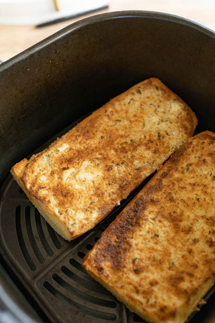 Cooked garlic bread in air fryer. 