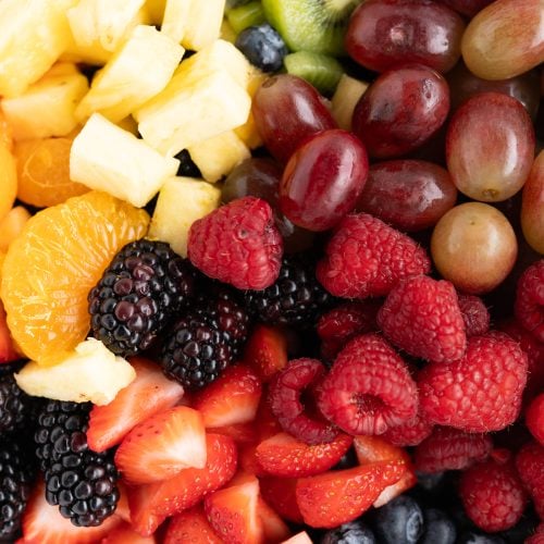 Aerial view of chopped fruit.