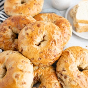 A pile of homemade french toast bagels.
