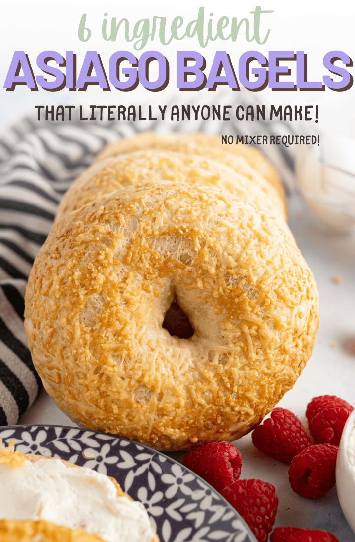 pin image for asiago cheese bagel recipe with ext overlay. 