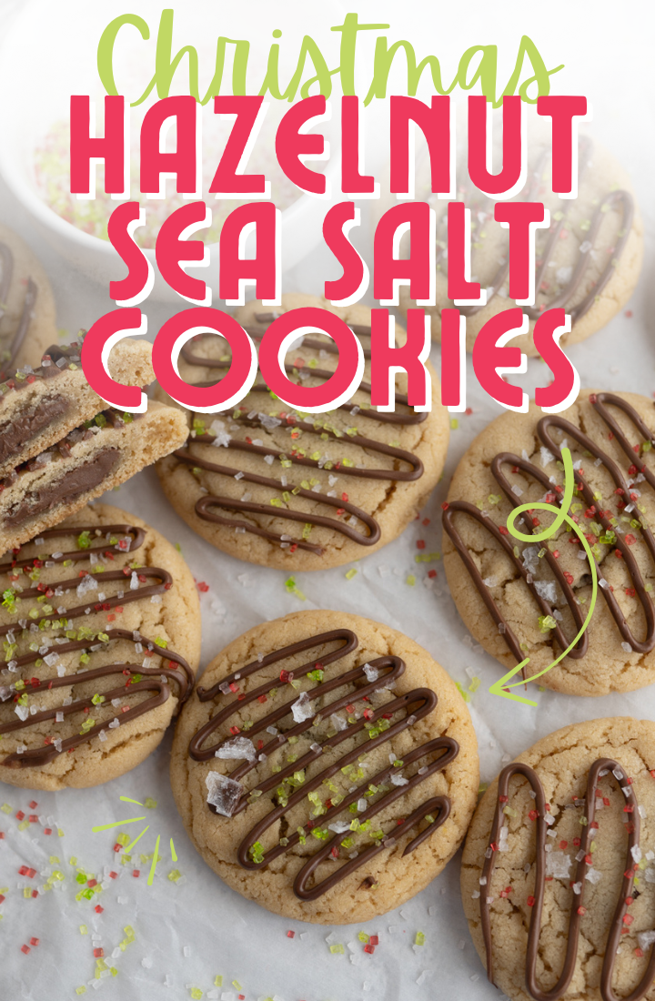 Crumbl Hazelnut sea salt cookies decorated for Christmas.