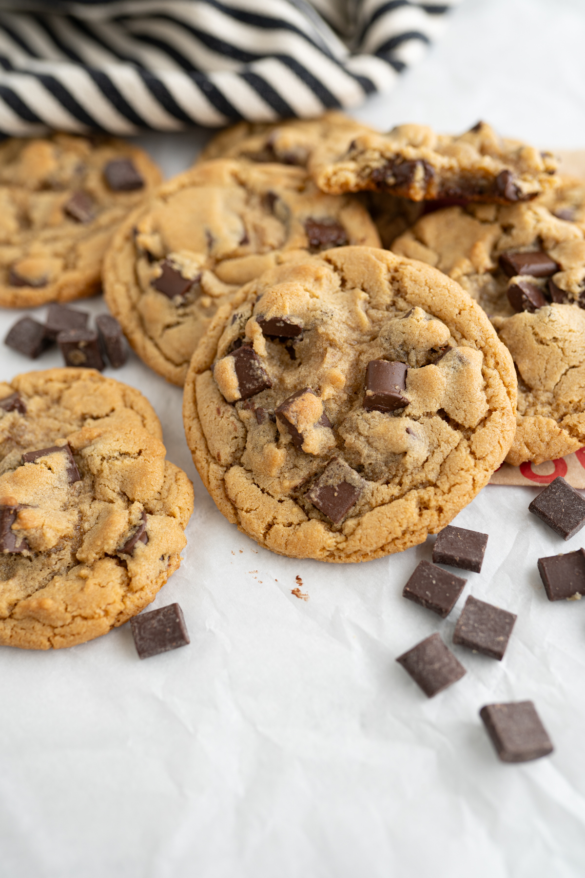 Close up of a chocolate chunk cookie dupe of Wendy's cookie. 