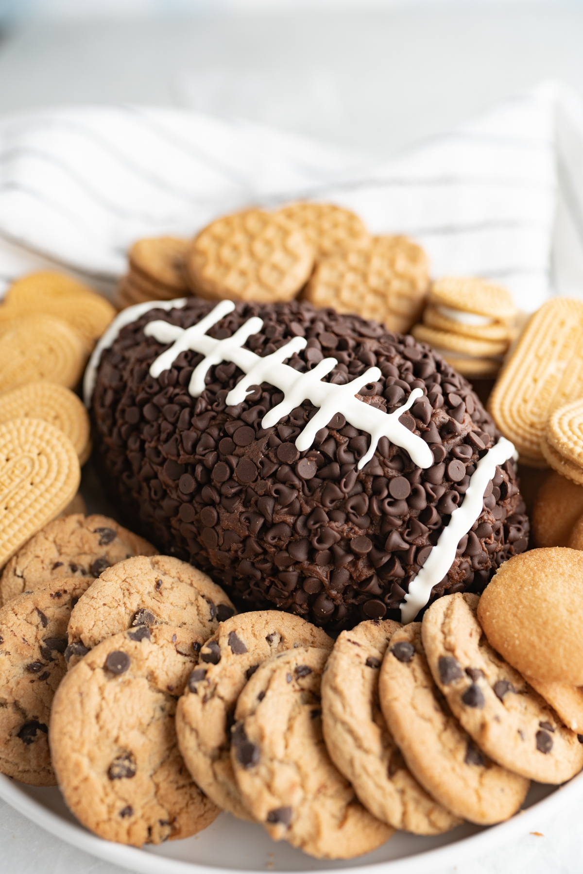 Side view of a chocolate dip Super Bowl snack. 