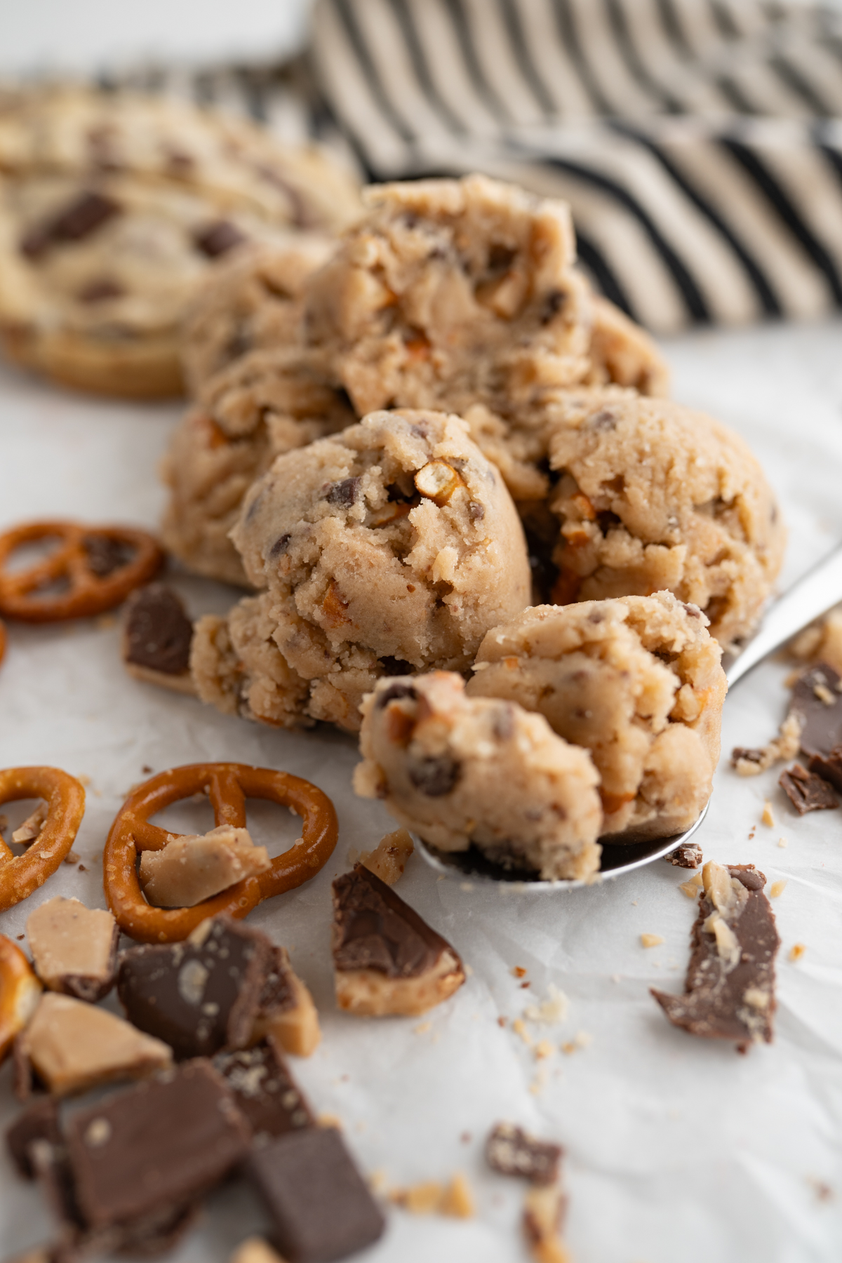 A spoon with edible rockstar cookie dough. 