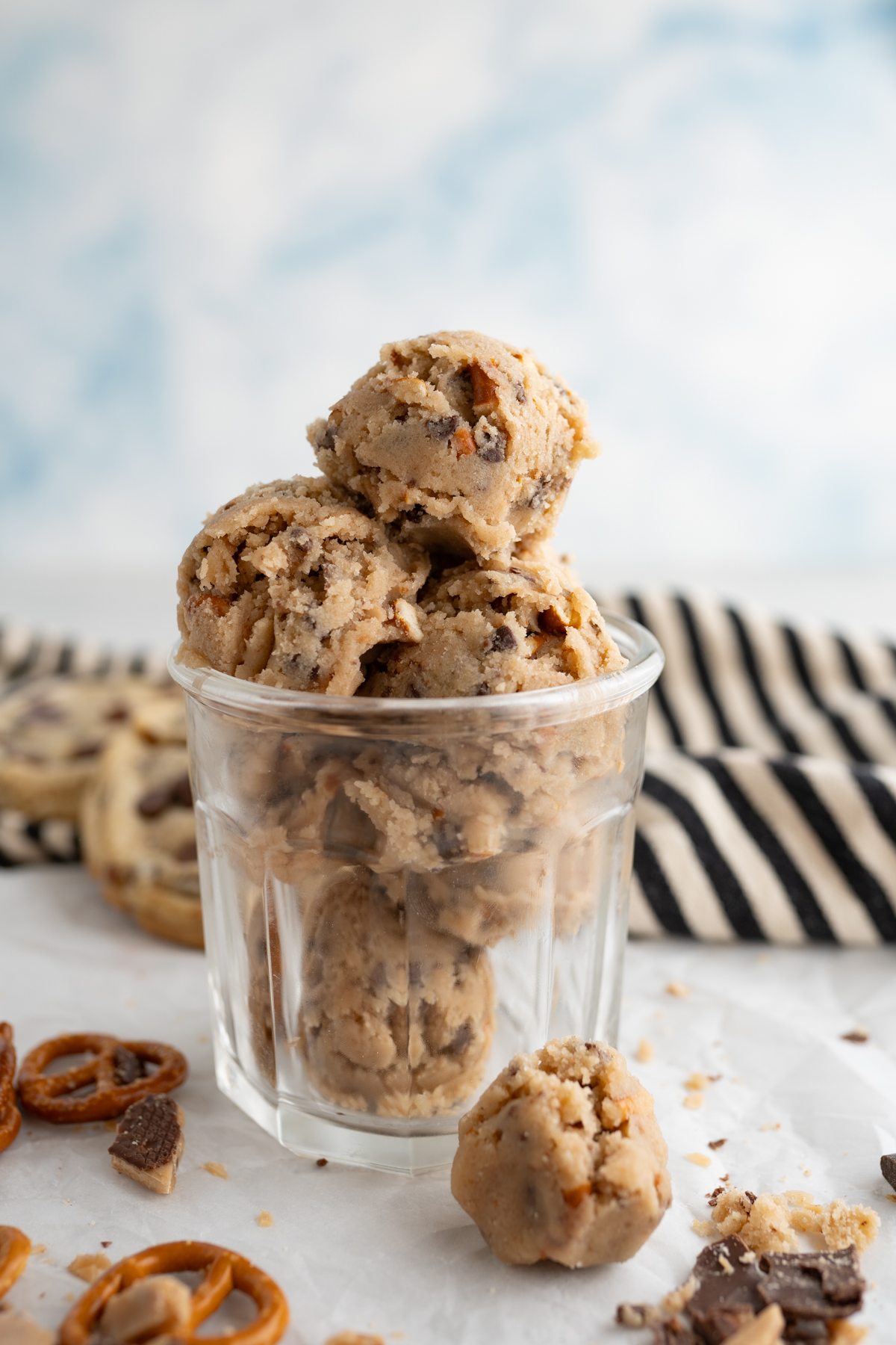 A cup filled with edible  Rockstar cookie dough. 