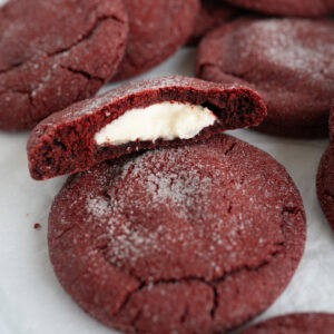 A giant red velvet cookie stuffed with cream cheese frosting.
