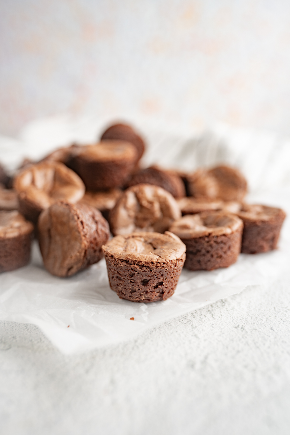 Side view of homemade brownie bites.